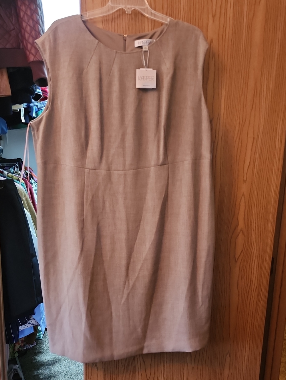 Kasper Neutral Taupe Cap-Sleeve Sheath Dress